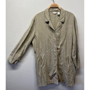 J. Jill 100% Linen Long Coat Jacket Tan Beige Womens 18 Lagenlook Hidden Buttons